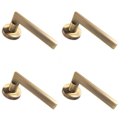 B&Q 4X Pair Straight Plinth Mounted Lever On Round Rose Concealed Fix Antique Brass