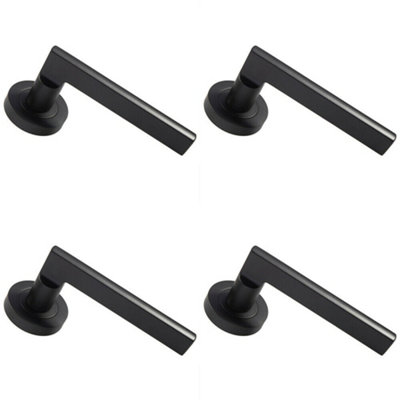  - 4X Pair Straight Plinth Mounted Handle On Round Rose Concealed Fix Matt Black