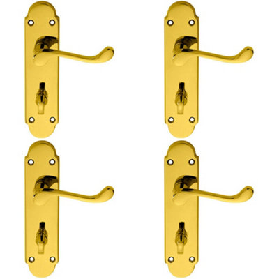 B&Q 4X Pair Victorian Upturned Lever On Bathroom Backplate 170 X 42Mm Brass