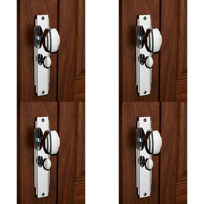  - 4X Pair Line Detailed Door Knob On Bathroom Backplate 205 X 45mm Polished Chrome