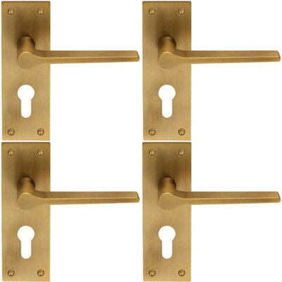  - 4X Pair Flat Straight Lever On Slim Euro Lock Backplate 150 X 50mm Antique Brass