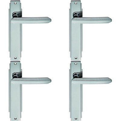 B&Q 4X Pair Line Detailed Handle On Latch Backplate 205 X 45Mm Polished Chrome