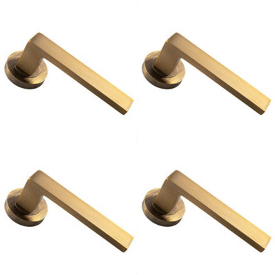 4X Pair Straight Square Handle On Round Rose Concealed Fix Antique Brass from B&Q