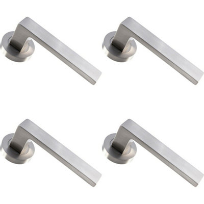 4X Pair Straight Square Handle On Round Rose Concealed Fix Satin Nickel from B&Q