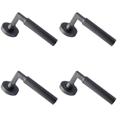  - 4X Pair Straight Round Bar Handle On Round Rose Concealed Fix Matt Bronze