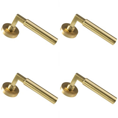 4X Pair Straight Round Bar Handle On Round Rose Concealed Fix Satin Brass from B&Q