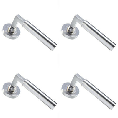  - 4X Pair Straight Round Bar Handle On Round Rose Concealed Fix Satin Nickel