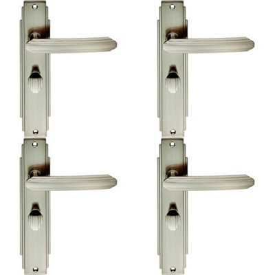  - 4X Pair Line Detailed Handle On Bathroom Backplate 205 X 45mm Satin Nickel