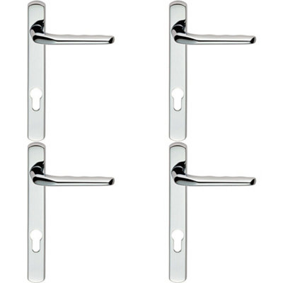 4X Straight Lever Door Handle On Lock Backplate Polished Chrome 208mm X 26mm from B&Q