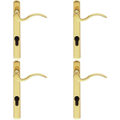 4X Scroll Lever Door Handle On Lock Backplate Polished Brass 208mm X 25mm from B&Q