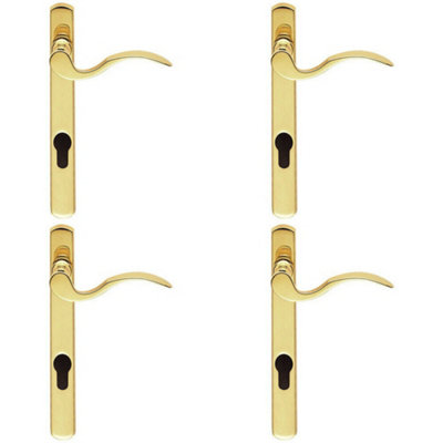 4X Scroll Lever Door Handle On Lock Backplate Polished Brass 208mm X 25mm from B&Q