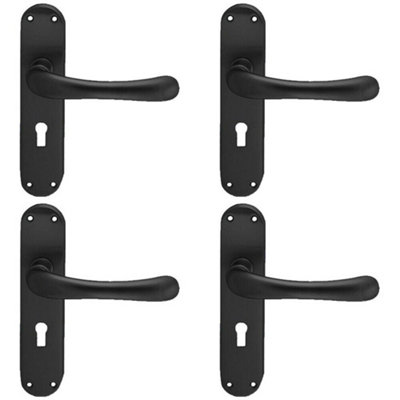  - 4X Pair Smooth Rounded Handle On Shaped Lock Backplate 185 X 42mm Matt Black