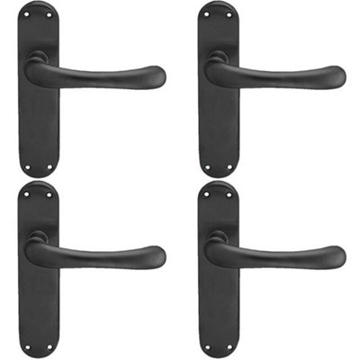 4X Pair Smooth Rounded Handle On Shaped Latch Backplate 185 X 42mm Matt Black from B&Q