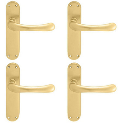 4X Pair Smooth Rounded Handle On Shaped Latch Backplate 185 X 42mm Satin Brass from B&Q