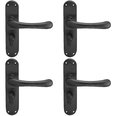  - 4X Pair Smooth Rounded Lever On Shaped Bathroom Backplate 185 X 42mm Matt Black