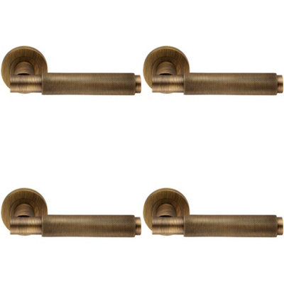 4X Pair Knurled Grip Round Bar Handle On Round Rose Concealed Fix Antique Brass