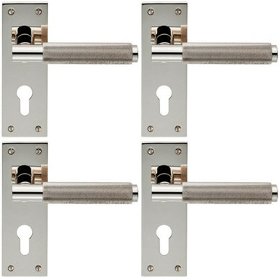 - 4X Pair Knurled Round Lever On Slim Euro Lock Backplate 150 X 50mm Nickel