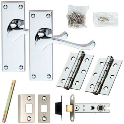 Door Handle & Latch Pack Chrome Victorian Scroll Lever Backplate 120 X 41mm from B&Q