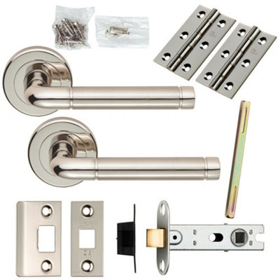 Door Handle & Latch Pack Polished & Satin Nickel Elliptical Bar Screwless Rose from B&Q