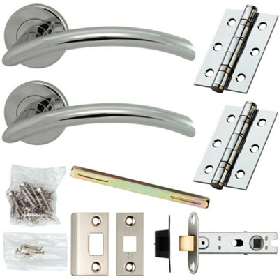Door Handle & Latch Pack Chrome Modern Arched Slim Bar On Screwless Round Rose from B&Q