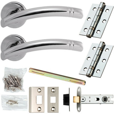  - Door Handle & Latch Pack Chrome Modern Curved Ring Bar On Screwless Round Rose