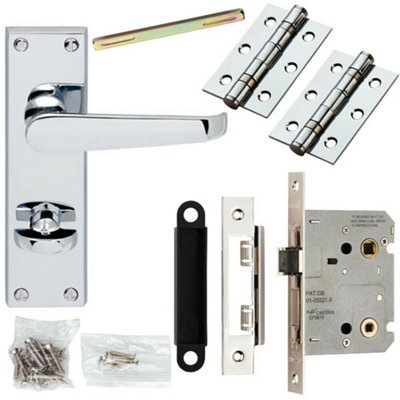 Door Handle & Bathroom Lock Pack Chrome Victorian Flat Thumb Turn Backplate from B&Q