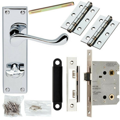 Door Handle & Bathroom Lock Pack Chrome Victorian Scroll Thumb Turn Backplate from B&Q