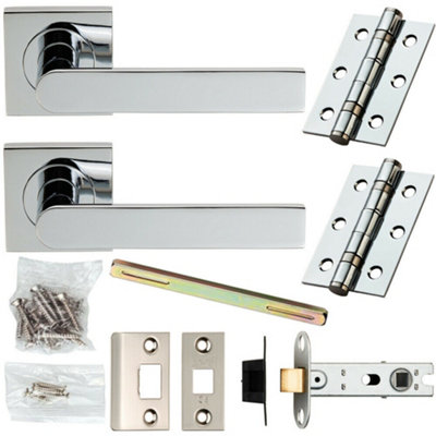 Door Handle & Latch Pack Chrome Modern Flat Sleek Bar On Screwless Square Rose from B&Q