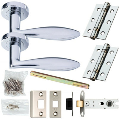  - Door Handle & Latch Pack Chrome Modern Smooth Scroll On Screwless Round Rose