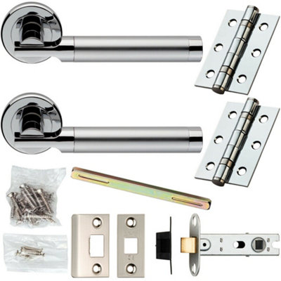 Door Handle & Latch Pack Chrome & Satin Nickel Modern Screwless Round Rose from B&Q