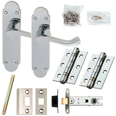  - Door Handle & Latch Pack Chrome Victorian Scroll Lever Backplate 170 X 42mm