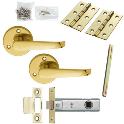 Door Handle & Latch Pack Brass Victorian Scroll Straight Screwless Round Rose from B&Q