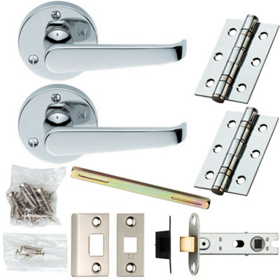  - Door Handle & Latch Pack Chrome Victorian Straight Lever 59mm Round Rose