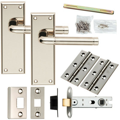  - Door Handle & Latch Pack Polished & Satin Nickel Round Lever Latch Backplate