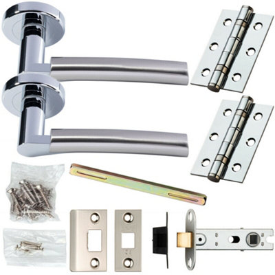B&Q Door Handle & Latch Pack Chrome & Satin Nickel Curved Screwless Round Rose