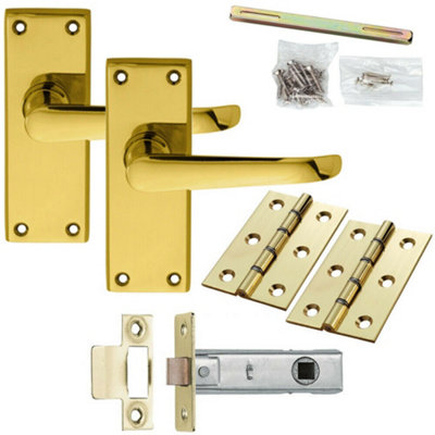  - Door Handle & Latch Pack Brass Victorian Straight Lever Square Backplate