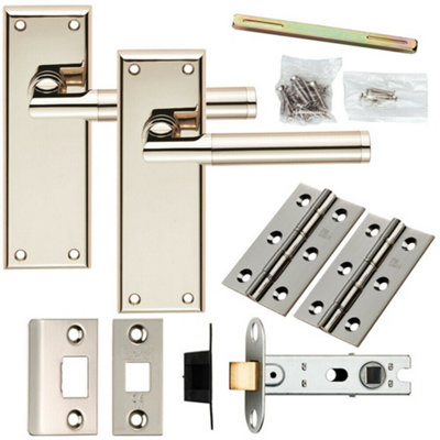  - Door Handle & Latch Pack Polished & Satin Nickel Round Section Lever Backplate