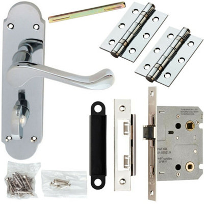 Door Handle & Bathroom Lock Pack Chrome Upturned Scroll Thumb Turn Backplate from B&Q