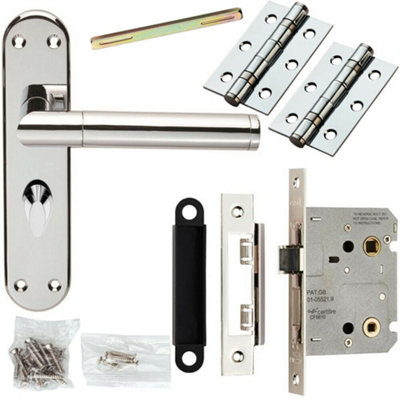 Door Handle & Bathroom Lock Pack Chrome Straight Round Bar Thumb Turn Backplate from B&Q