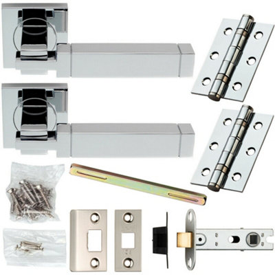 B&Q Door Handle & Latch Pack Chrome Etched Cube Sleek Bar On Screwless Square Rose