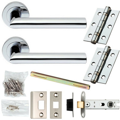 B&Q Door Handle & Latch Pack Chrome Modern Straight Round On Screwless Round Rose