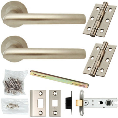 B&Q Door Handle & Latch Pack Satin Chrome Modern Mitred Lever Screwless Round Rose
