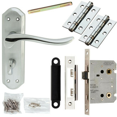  - Door Handle & Bathroom Lock Pack Chrome Sculpted Victorian Thumb Turn Backplate