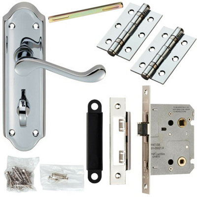 Door Handle & Bathroom Lock Pack Chrome Scroll Upturned Thumb Turn Backplate from B&Q