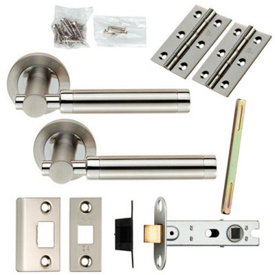 B&Q Door Handle & Latch Pack Polished & Satin Steel Mounted Bar Screwless Rose