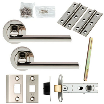B&Q Door Handle & Latch Pack Polished Nickel Plinth Mounted Lever Screwless Rose