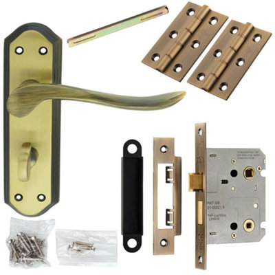  - Door Handle & Bathroom Lock Pack Bronze Sculpted Lever Thumb Turn Backplate