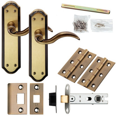  - Door Handle & Latch Pack Florentine Bronze Spiral Lever Sculpted Backplate