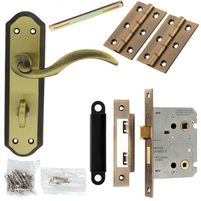  - Door Handle & Bathroom Lock Pack Bronze Spiral Lever Thumb Turn Backplate