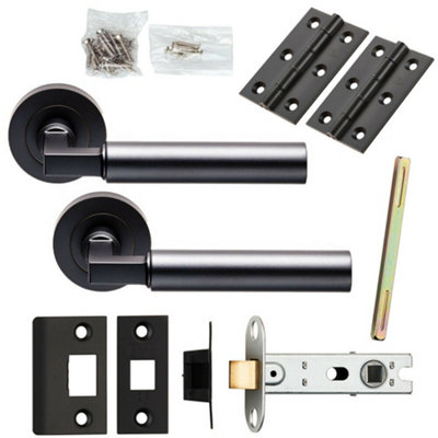 B&Q Door Handle & Latch Pack Matt Straight Round Lever Screwless Round Rose Black